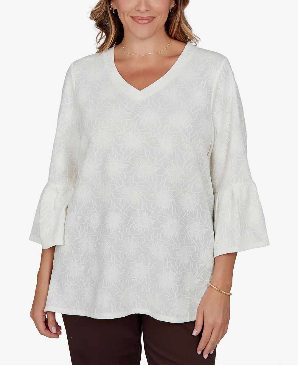 Блузка Ruby Rd. Plus Size V-Neck Floral Bell-Sleeve