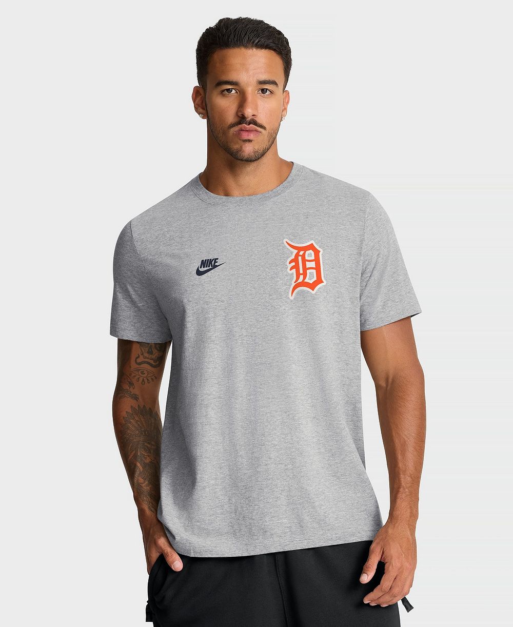 Мужская футболка Nike меланжево-серого цвета с символикой Detroit Tigers, коллекция Cooperstown 2-Hit