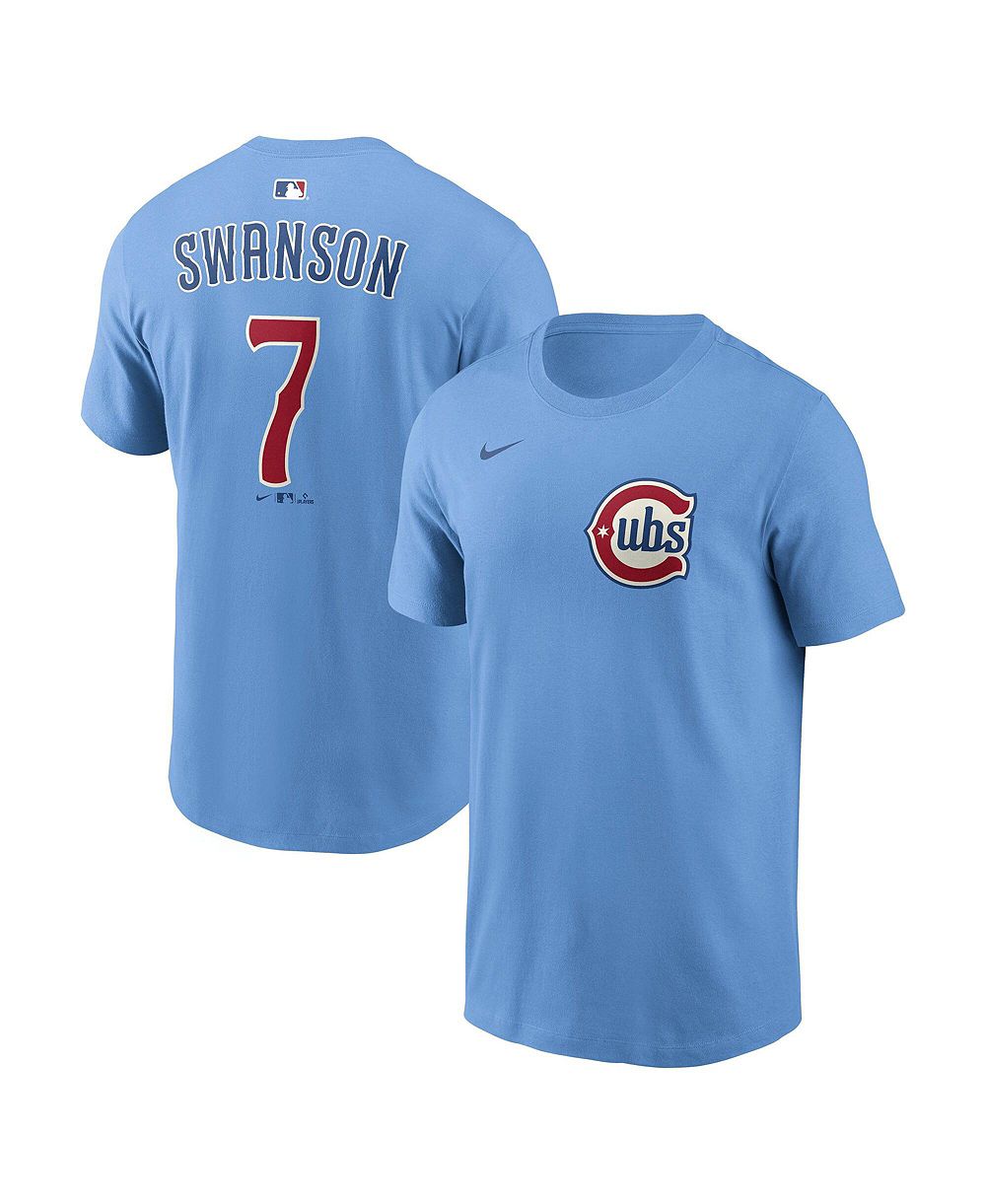Мужская футболка Nike Light Blue Chicago Cubs с именем и номером Дэнсби Свонсона