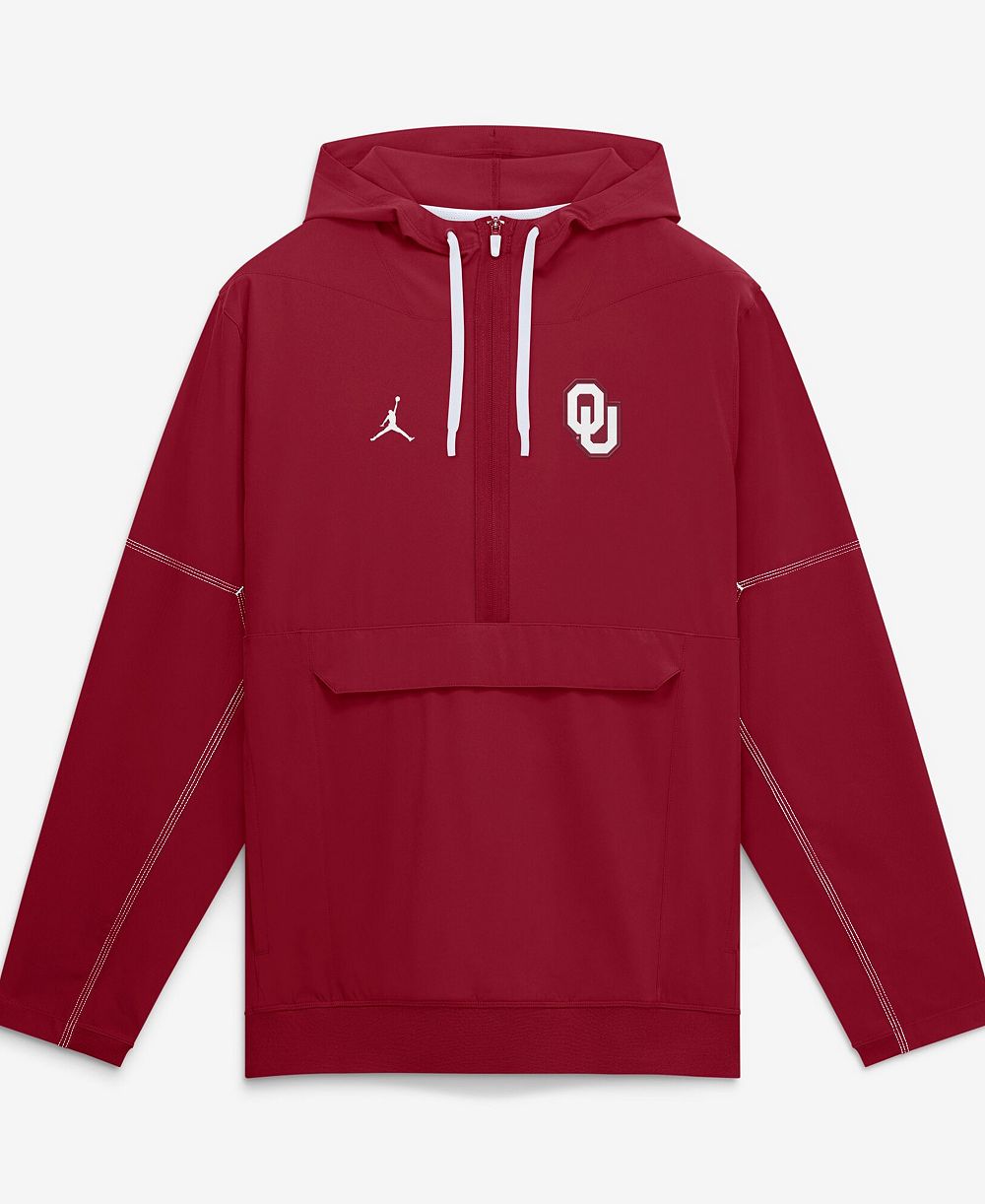 Jordan мужская анорака на четверть молнии Oklahoma Sooners 2026 Sideline бордового цвета