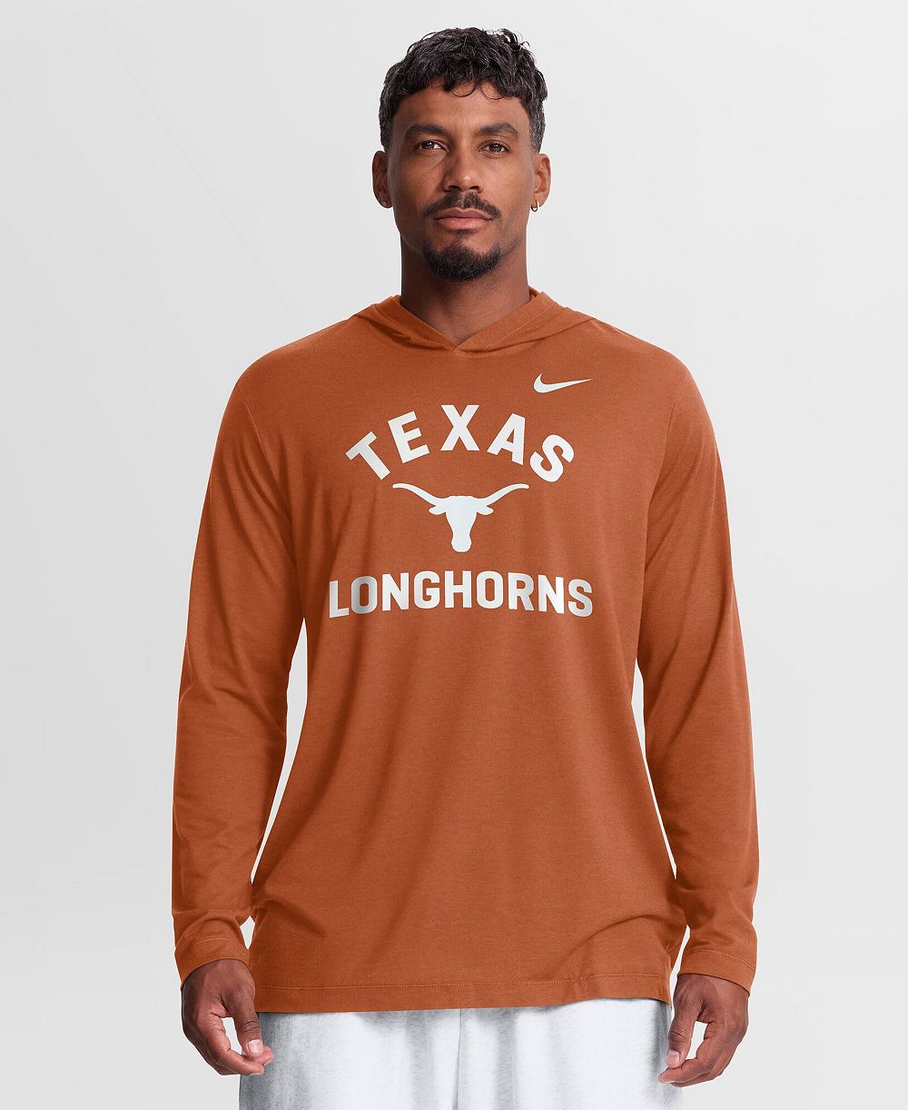 Nike мужская худи с длинным рукавом и логотипом Texas Longhorns цвета Техасского оранжевого из трикотажной смеси с технологией Dri-FIT