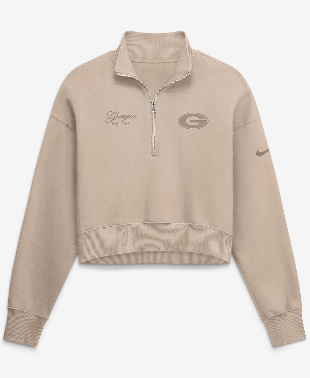 Nike Women's Tan Georgia Bulldogs Neutral Stance Collection Oversized Phoenix Fleece Cropped Quarter-Zip Sweatshirt