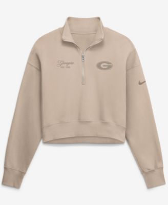 Nike Women's Tan Georgia Bulldogs Neutral Stance Collection Oversized Phoenix Fleece Cropped Quarter-Zip Sweatshirt