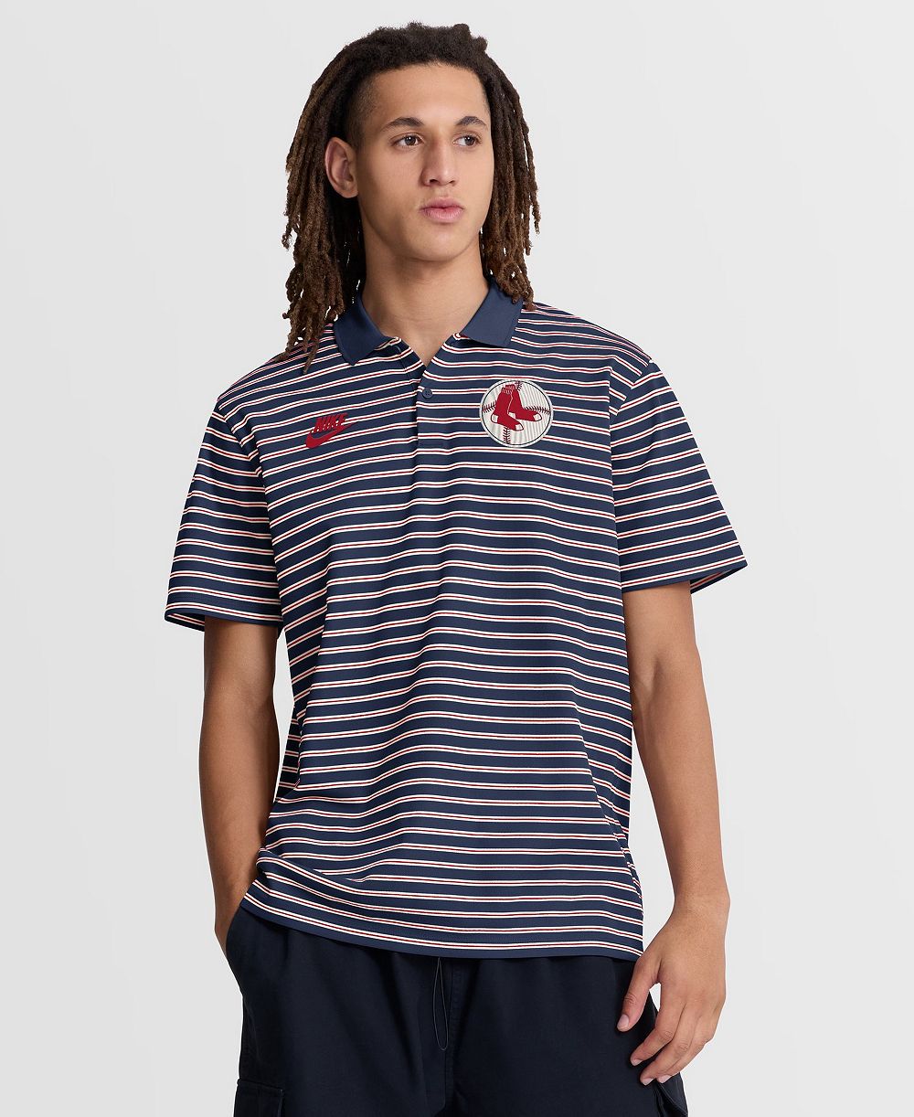Nike Men's Navy Boston Red Sox Cooperstown Collection Dri-FIT Victory Striped Polo Shirt