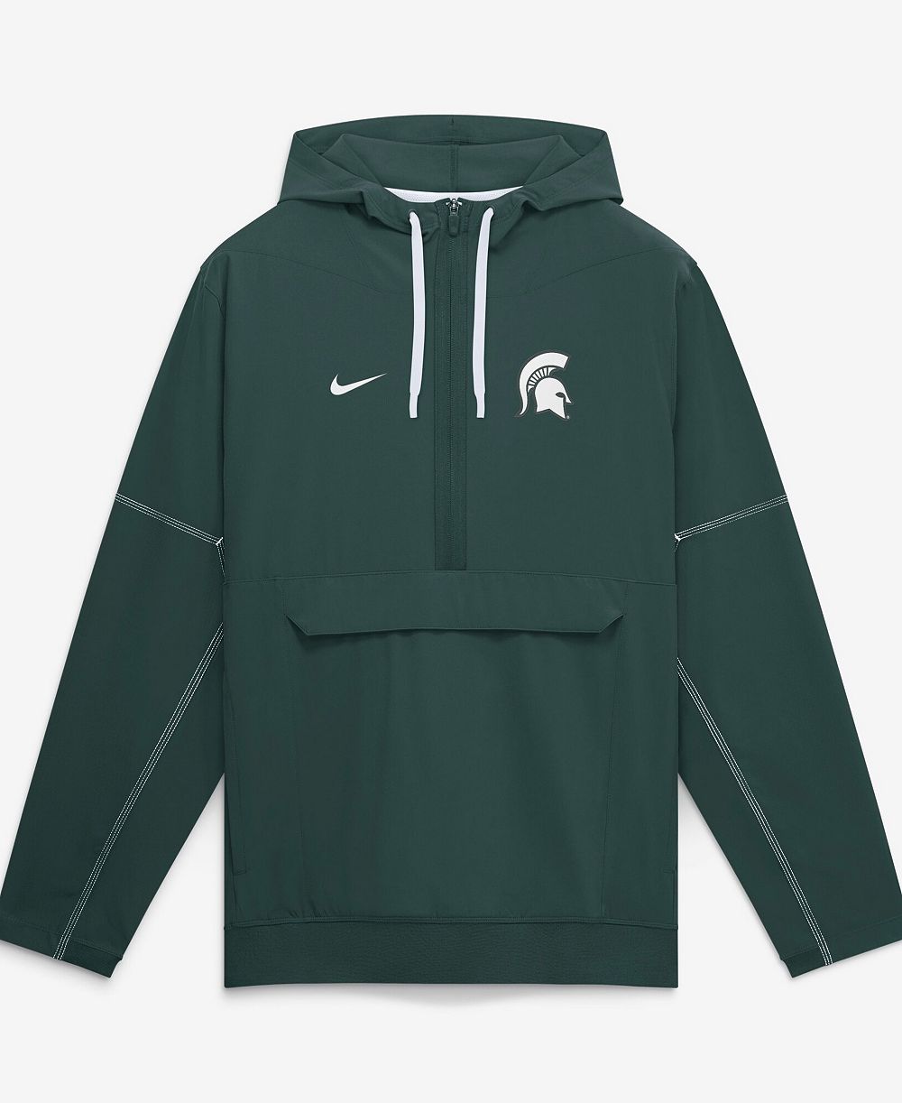 Мужская анорак Nike Michigan State Spartans 2026 с полузастежкой и капюшоном, зеленый