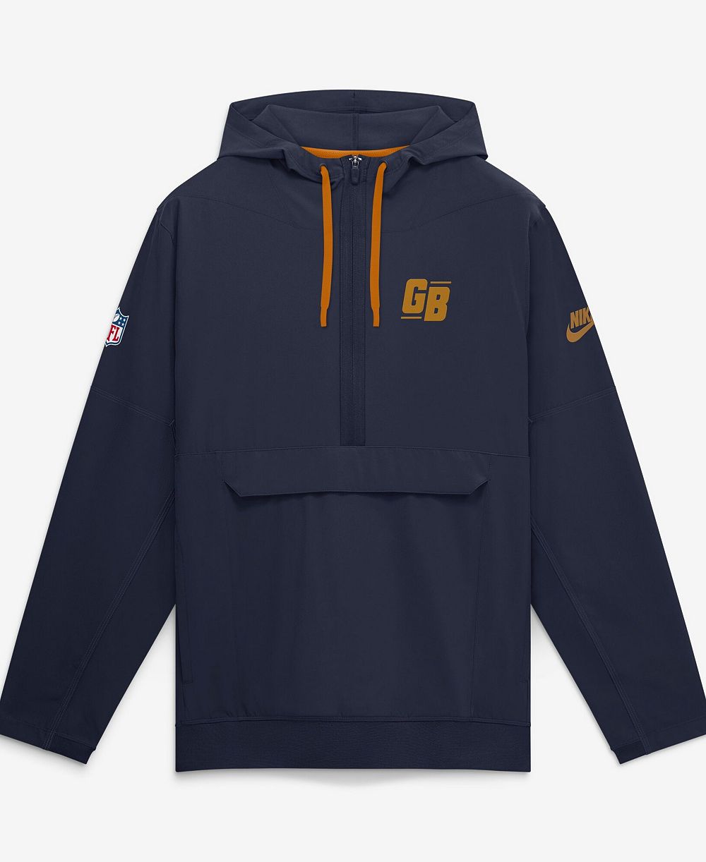 Nike Мужская темно-синяя анорак-худи с половинной молнией Green Bay Packers Sideline Broken Rules Alternate