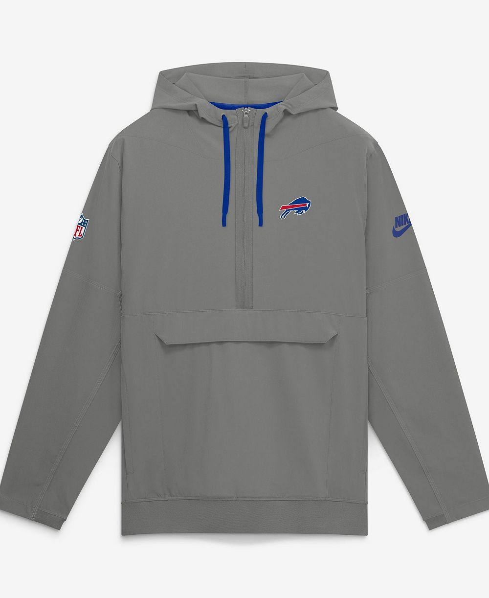 Мужской худи Nike серого цвета с символикой Buffalo Bills, модель Sideline Broken Rules Alternate, анорак наполовину на молнии