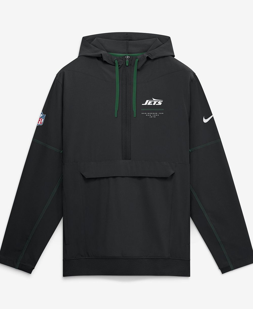 Nike Men's Black New York Jets Sideline Logo Glory Anorak Half-Zip Hoodie