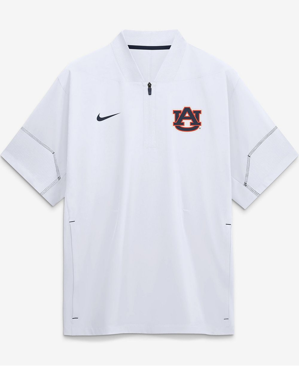 Nike Men's White Auburn Tigers 2026 Sideline Short sleeves Quarter-Zip Coaches Jacket