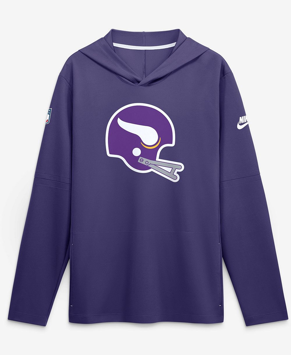 Nike мужская футболка с длинным рукавом и капюшоном Dri-FIT легкая фиолетовая с логотипом Миннесота Вайкингс боковая линия