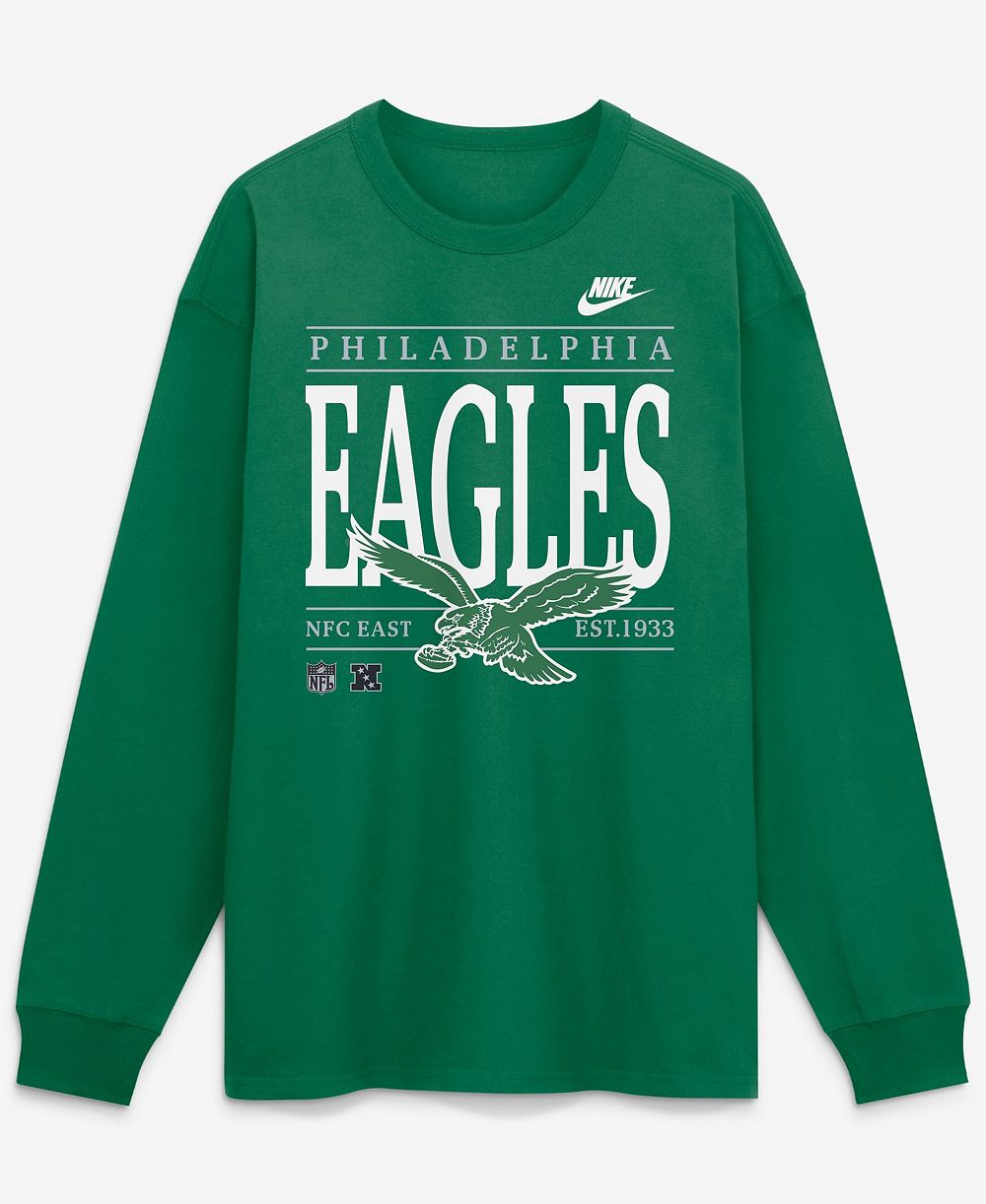Nike мужская футболка с длинным рукавом Max90 в цветах Kelly Green и Red Zone для фанатов Philadelphia Eagles