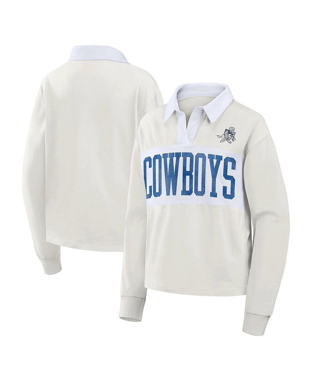 Женская поло-рубашка Fanatics Cream Dallas Cowboys Heritage Play Action Rugby с длинным рукавом