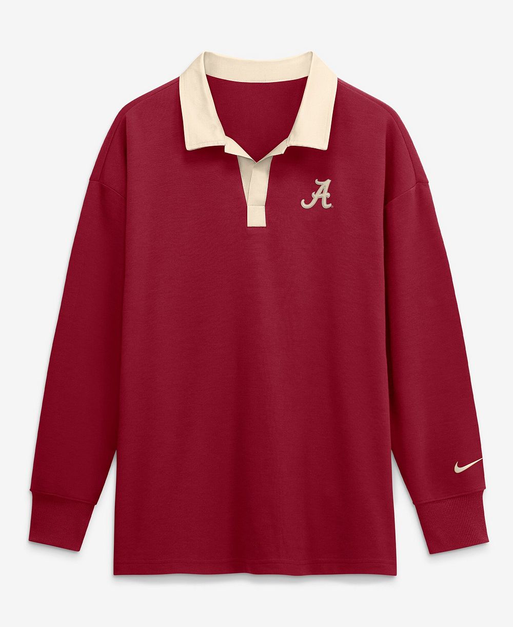 Nike Women's Crimson Alabama Crimson Tide Oversized Essential Dri-FIT Long Sleeve V-Neck Polo Shirt