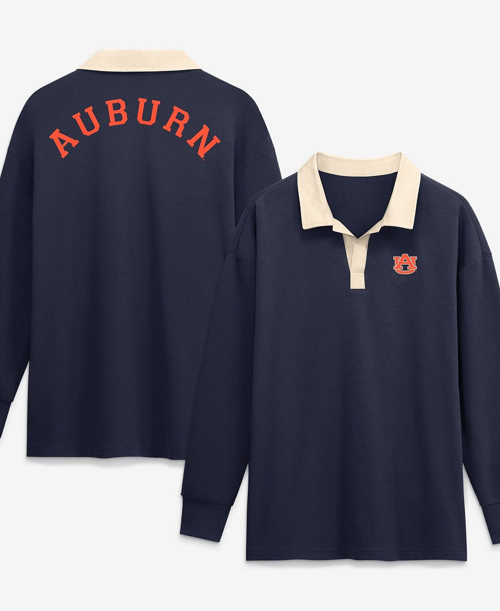 Nike Women's Navy Auburn Tigers Oversized Essential Dri-FIT Long Sleeve V-Neck Polo Shirt