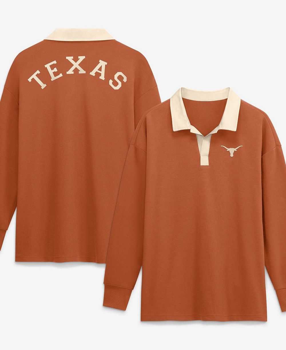 Nike Women's Orange Texas Longhorns Oversized Essential Dri-FIT Long Sleeve V-Neck Polo Shirt
