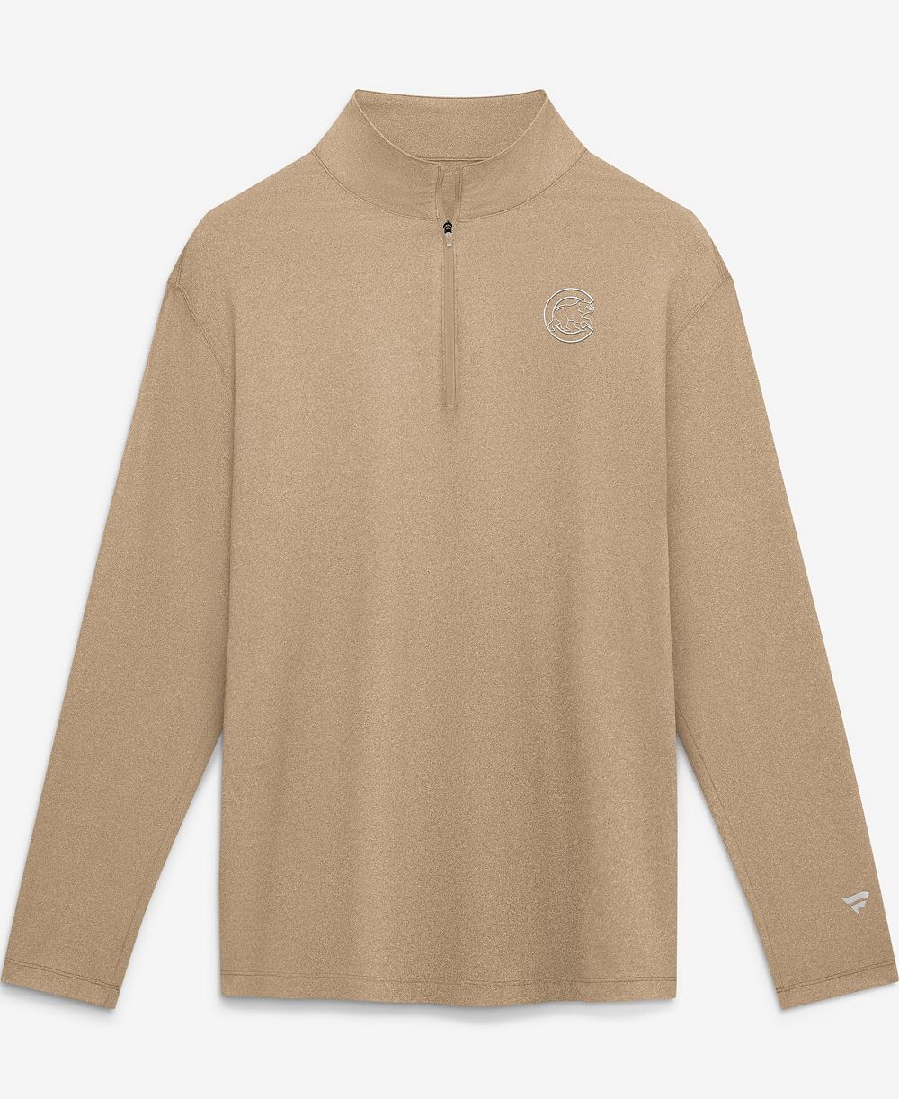 Fanatics Men's Khaki Chicago Cubs Clutch Quarter-Zip Pullover Sweatshirt