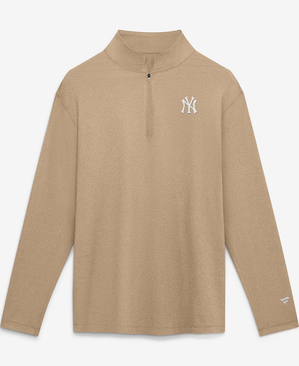 Fanatics Men's Khaki New York Yankees Clutch Quarter-Zip Pullover Sweatshirt