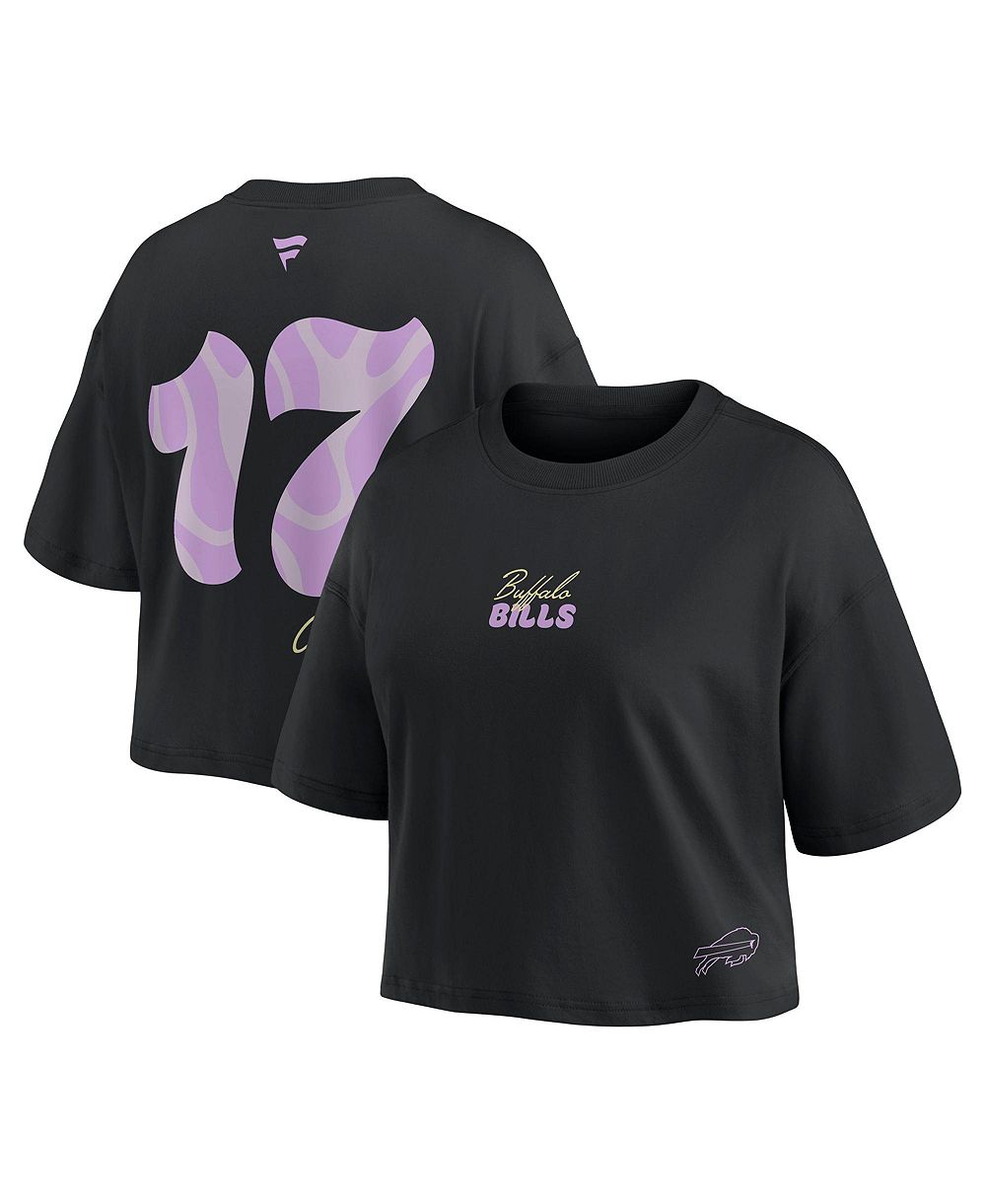 Женская укороченная футболка Fanatics с принтом Josh Allen и Buffalo Bills, черный цвет