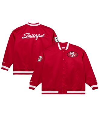 Мужская тяжелая сатиновая куртка Mitchell & Ness с полной застежкой, 80-летие San Francisco 49ers, бордового цвета