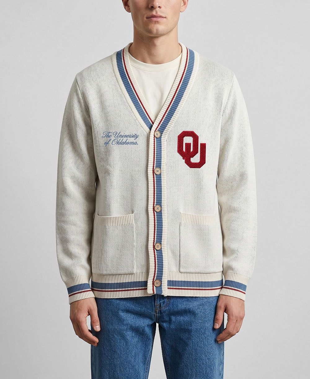 Мужской и женский кардиган Uscape Apparel Natural Oklahoma Sooners Americana в полоску на пуговицах