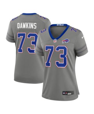 Женская игровая джерси Nike Buffalo Bills серого цвета с именем Dion Dawkins