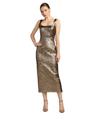 Женское миди-платье Mac Duggal из металлической ткани прямого кроя
