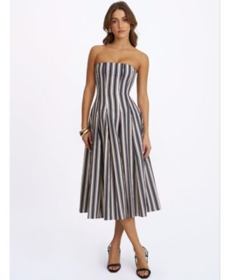 Miss Circle Women's Wyanne Linen-Blend Striped Strapless Midi Dress