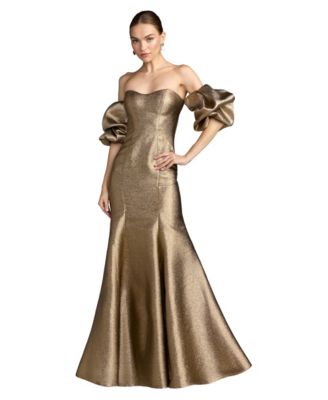 Mac Duggal женское вечернее платье-русалка с открытыми плечами, металлическое