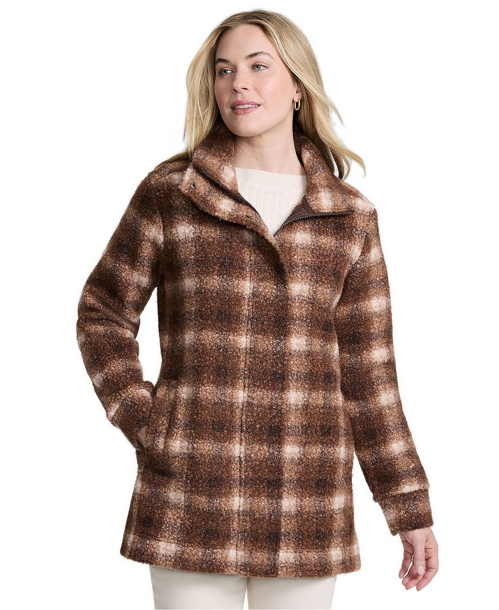 Lands' End Женский клетчатый джемпер Mid-Length Fleece Coat