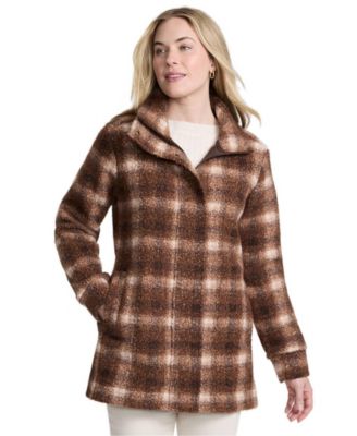 Lands' End Женский клетчатый джемпер Mid-Length Fleece Coat
