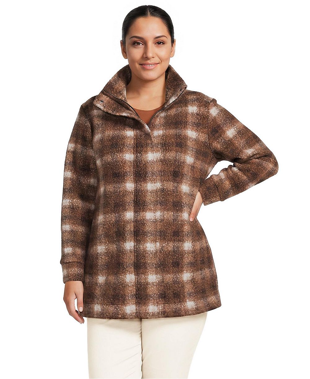 Lands' End Plus Size Plaid Boucle Fleece Coat