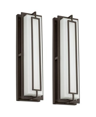 Possini Euro Design Набор из 2 уличных настенных светильников Belfonte, бронзовая прямоугольная рама, LED, 16 1/4", белое стекло