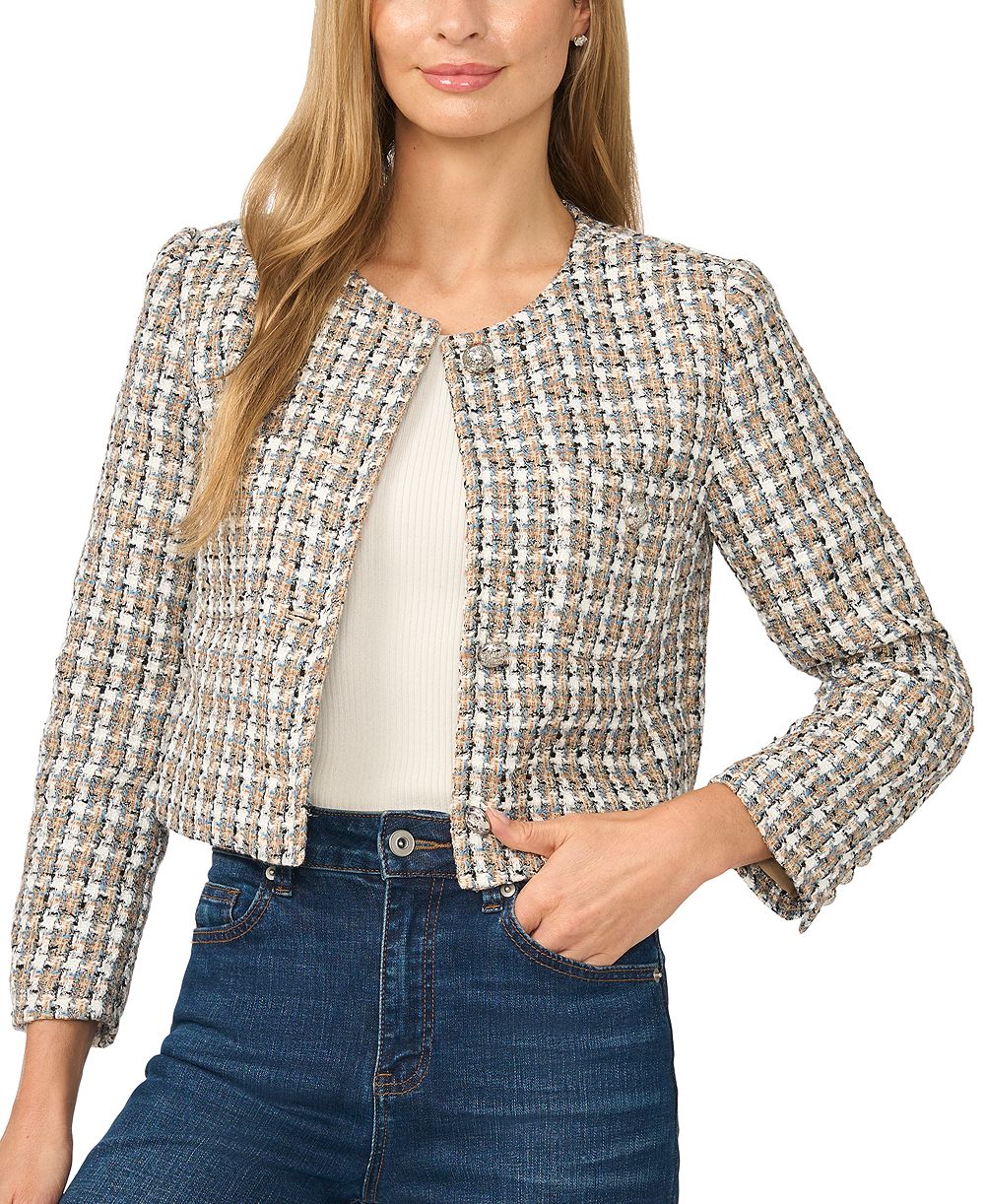 CeCe Women's Cropped Tweed Collarless Jacket