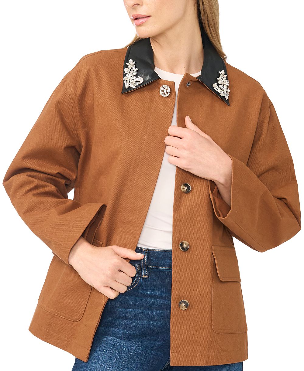 CeCe Women's Embellished-Collar Barn Jacket