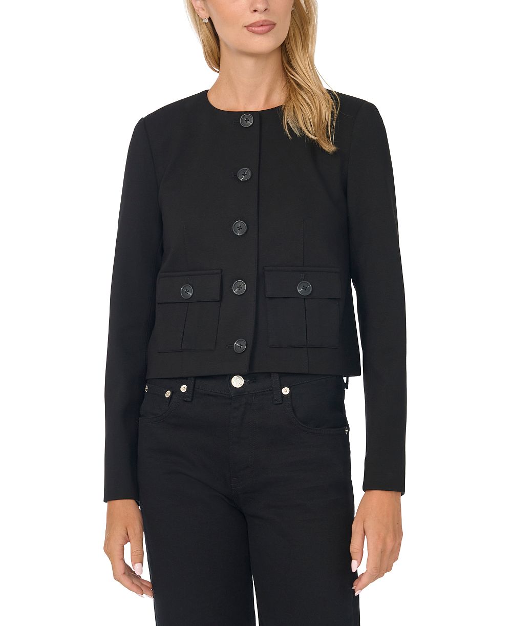 CeCe Women's Lady Long-Sleeve Cropped Patch-Pocket Jacket