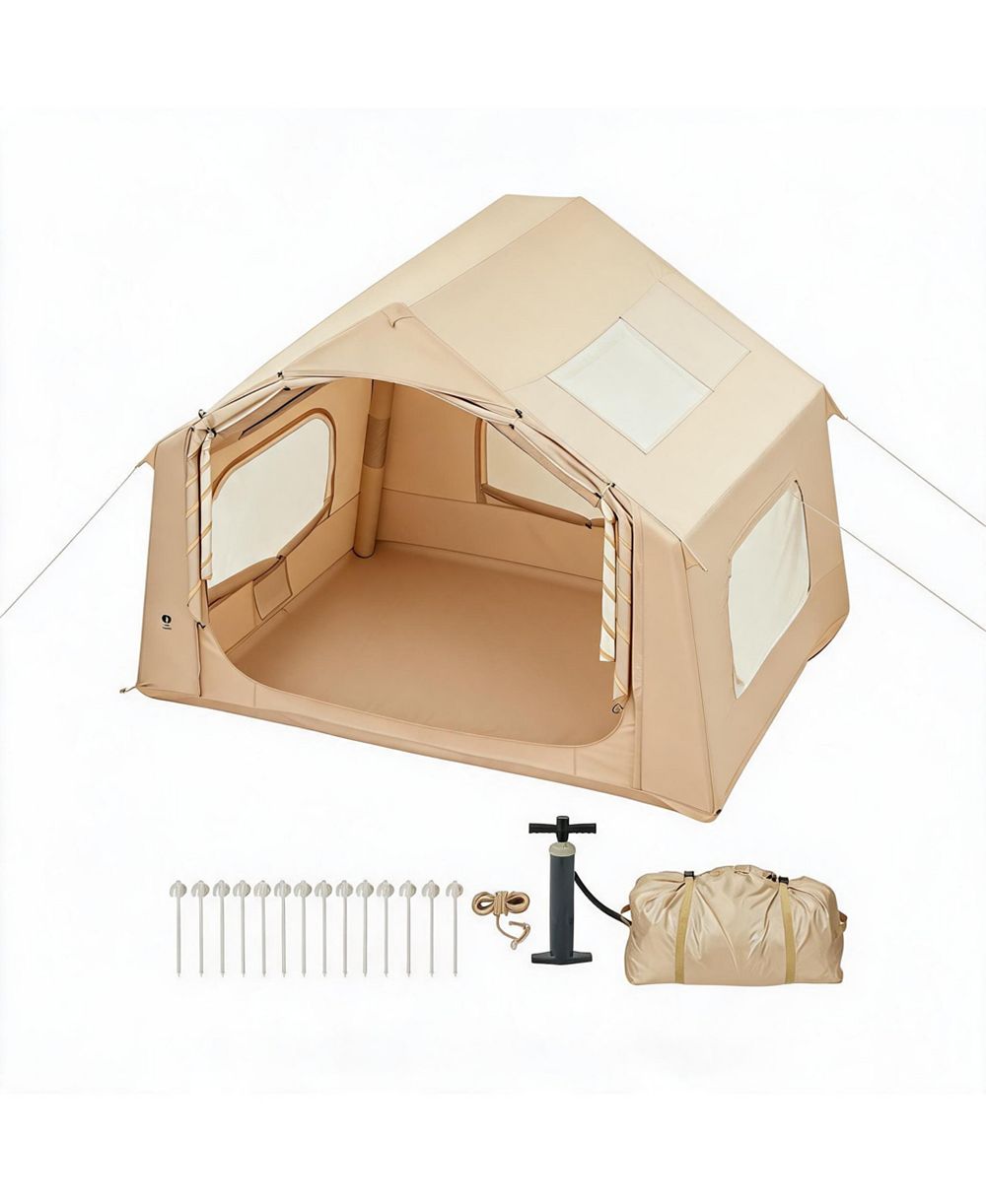 MAXSA Inflatable Camping Tent with Stove Jack & Air Pump, Waterproof 4-Season Glamping Tent with Mesh Windows for Camping & Beach