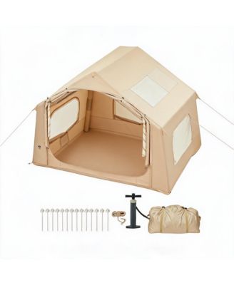 MAXSA Inflatable Camping Tent with Stove Jack & Air Pump, Waterproof 4-Season Glamping Tent with Mesh Windows for Camping & Beach