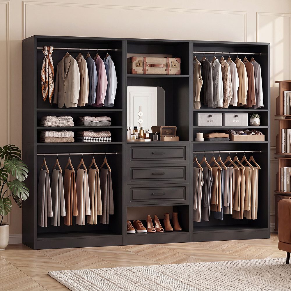 Aheaplus Closet System Set with Mirror and Shelves, Closet Organizer with Drawer