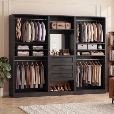 Aheaplus Closet System Set with Mirror and Shelves, Closet Organizer with Drawer