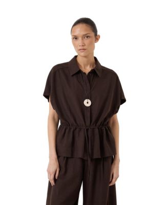 Hush Women's Mirai Linen-Blend Short-Sleeve Button-Up Shirt
