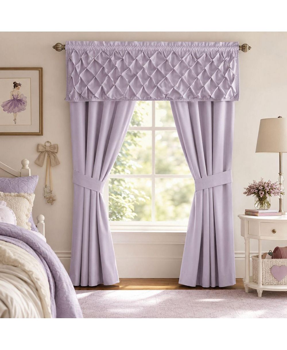 Kate Aurora Alcove Complete Lavender Window in a Bag Curtain Panels And Valance Set