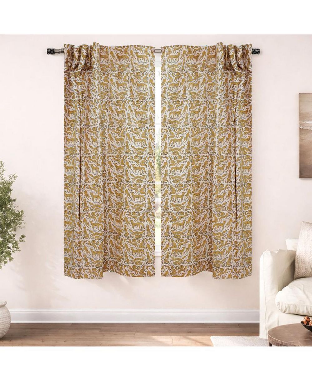 Штора Fabdivine Gheravan Mustard Boho Animal Print из льна