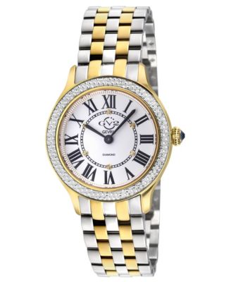 GV2 by Gevril Women's Milan Swiss Quartz Two toned SS IPYG Stainless Steel Bracelet Diamond Watch