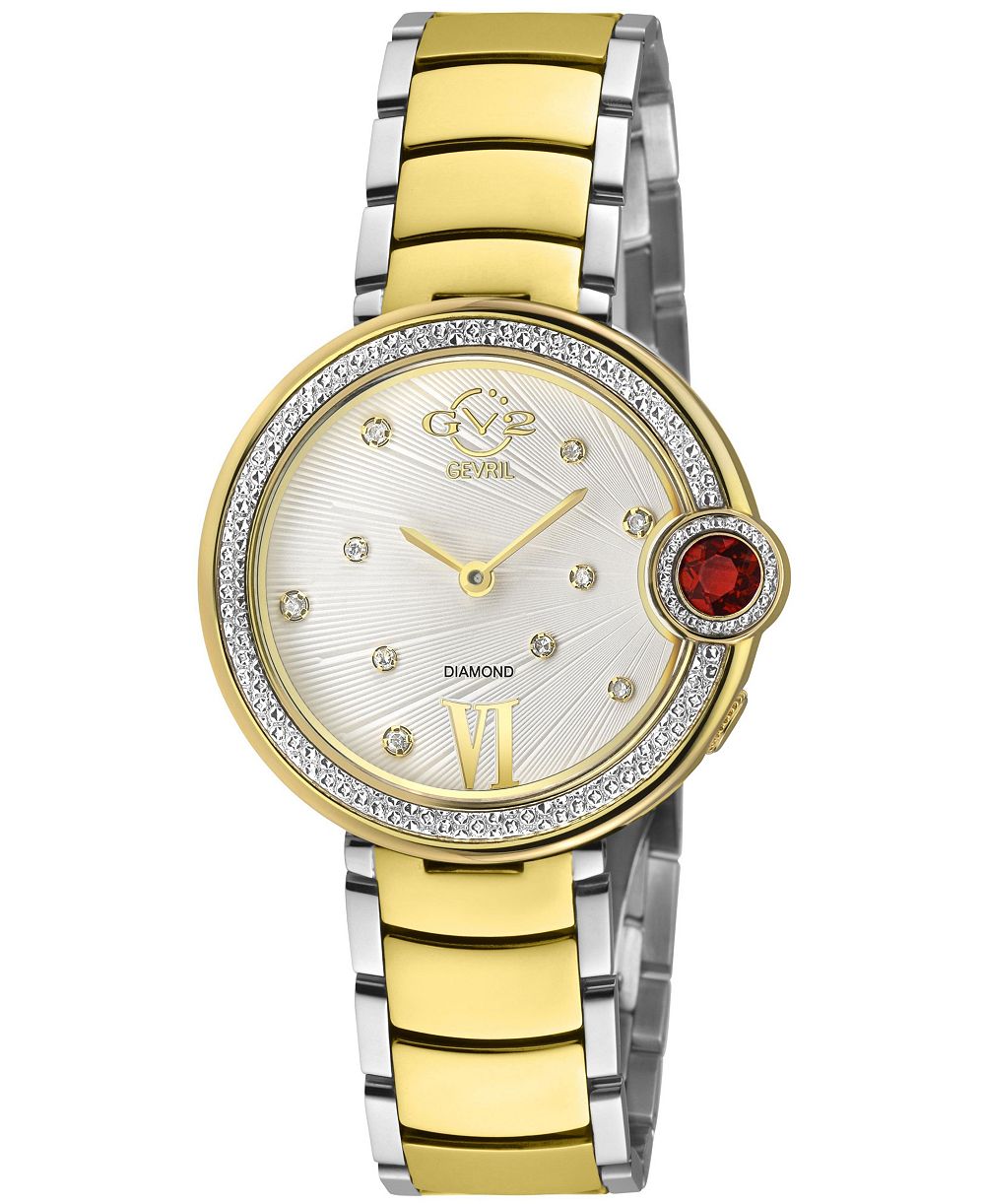 GV2 by Gevril Women's Perugia Swiss Quartz Two-Tone SS/IPYG Stainless Steel Bracelet Diamond Watch