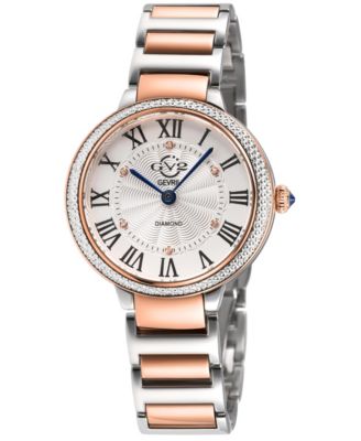 GV2 by Gevril Women's Rome Brillante Swiss Quartz Two toned SS/IPRG Stainless Steel Bracelet Diamond Watch