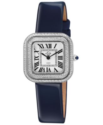 GV2 Women's Bellagio Swiss Quartz Blue Italian Leather Strap Diamond Watch