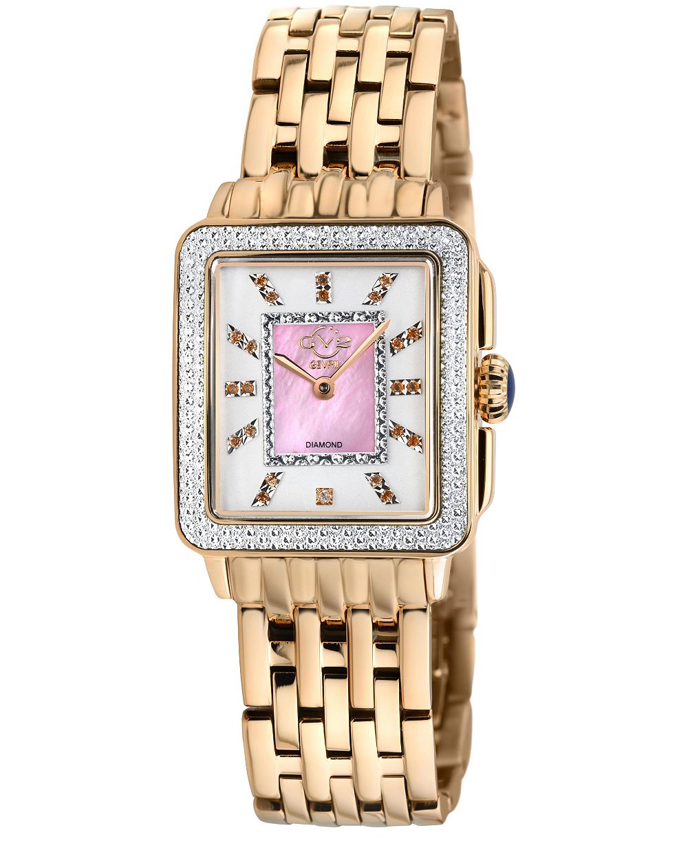 GV2 Women's Padova Gemstone Swiss Quartz IP Rose Stainless Steel Bracelet Diamond Watch