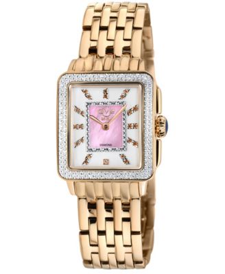 GV2 Women's Padova Gemstone Swiss Quartz IP Rose Stainless Steel Bracelet Diamond Watch
