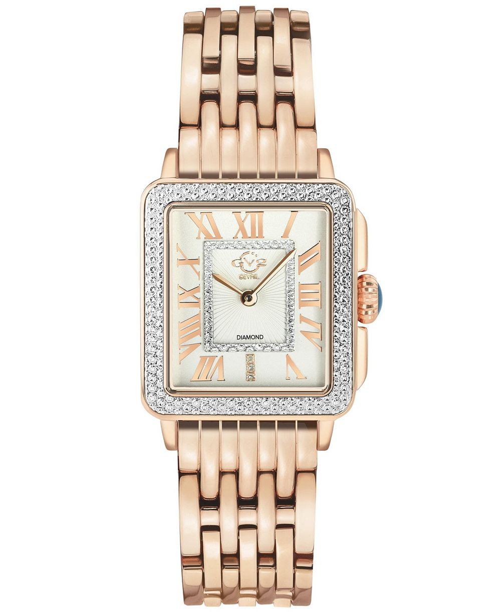 GV2 by Gevril Women's Padova Swiss Quartz IP Rose Stainless Steel Bracelet Diamond Watch