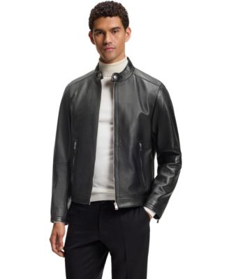 BOSS by Hugo Boss Men's Grained-Leather Regular-Fit Motorcycle Jacket